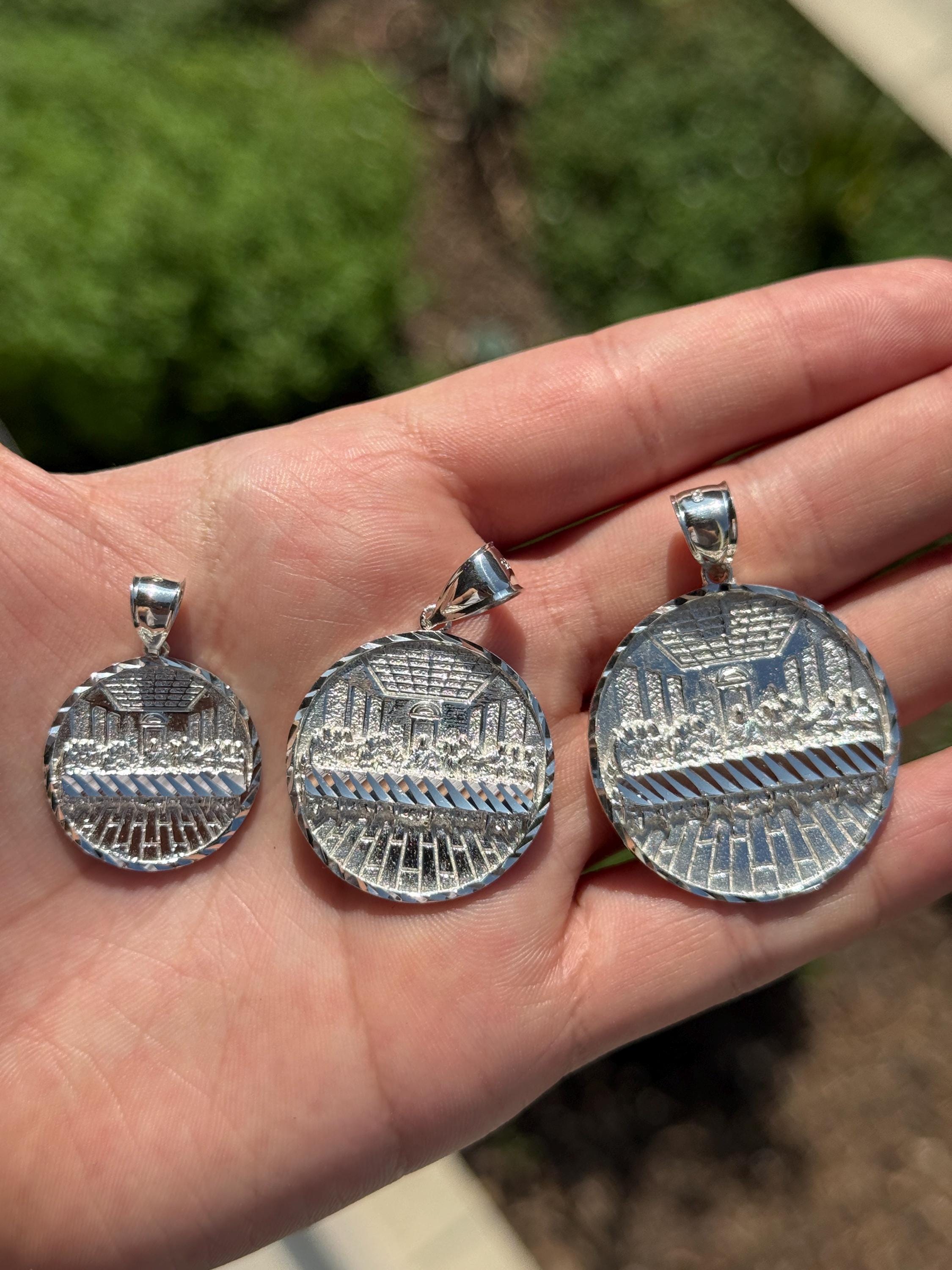 925 Sterling Silver Last Supper Round Pendant