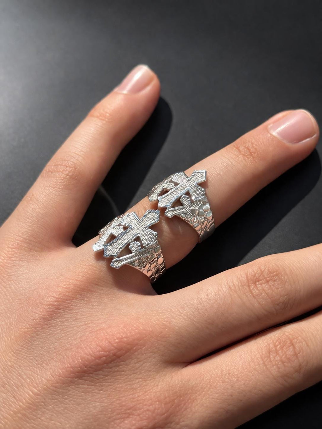 925 Silver Triple Cross Ring-Diamond Cut and High Polished