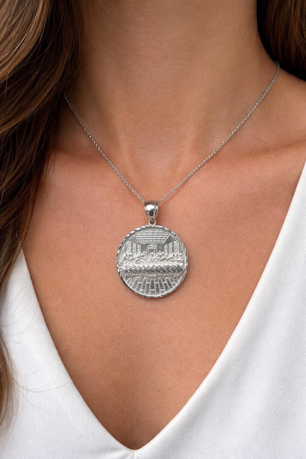 925 Sterling Silver Last Supper Round Pendant